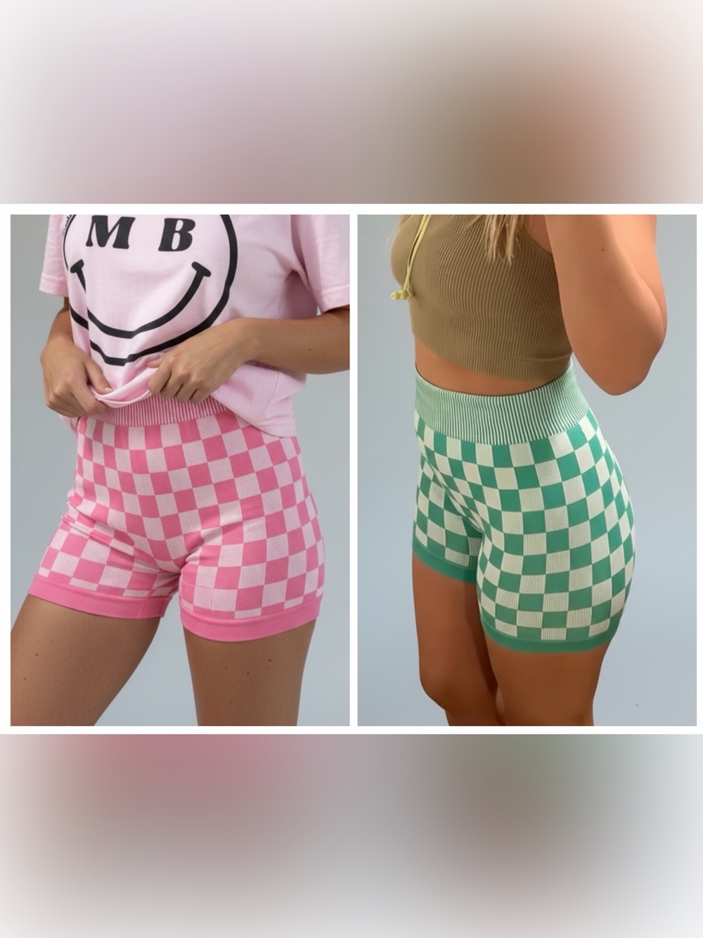 Set of 2 - Pink and Green Checkered Bike Shorts